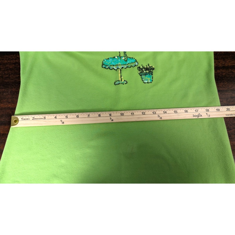 Ronni Nicole XL Lime Green Y2K Sleeveless Shift Dress Sequin Martini Glass Retro - Picture 6 of 8